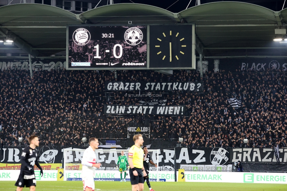 Sturm Graz - GAK
Oesterreichische Fussball Bundesliga, 16. Runde, SK Sturm Graz - Grazer AK, Stadion Liebenau Graz, 07.12.2025. 

Foto zeigt Fans von Sturm mit einem Spruchband
