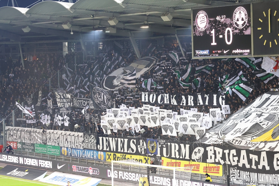 Sturm Graz - GAK
Oesterreichische Fussball Bundesliga, 16. Runde, SK Sturm Graz - Grazer AK, Stadion Liebenau Graz, 07.12.2025. Foto zeigt Fans von Sturm mit einer Choreografie
Schlüsselwörter: bastion jewels