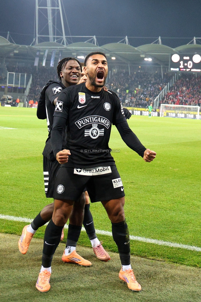 Sturm Graz - GAK
Oesterreichische Fussball Bundesliga, 16. Runde, SK Sturm Graz - Grazer AK, Stadion Liebenau Graz, 07.12.2025. 

Foto zeigt Maurice Malone (Sturm)
Schlüsselwörter: torjubel