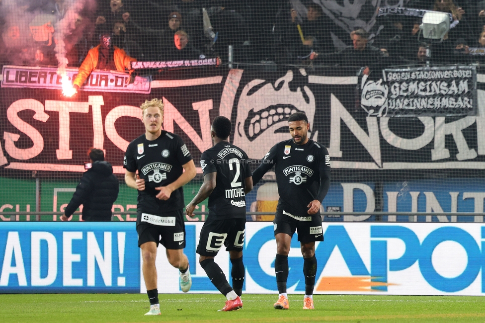 Sturm Graz - GAK
Oesterreichische Fussball Bundesliga, 16. Runde, SK Sturm Graz - Grazer AK, Stadion Liebenau Graz, 07.12.2025. Foto zeigt Maurice Malone (Sturm)
Schlüsselwörter: torjubel
