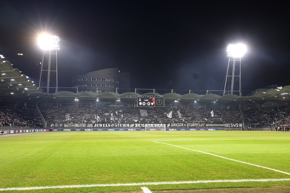 Sturm Graz - Crvena Zvezda
UEFA Europa League Gruppenphase 6. Spieltag, SK Sturm Graz - FK Crvena Zvezda, Stadion Liebenau Graz, 11.12.2025. 

Foto zeigt Fans von Sturm
Schlüsselwörter: schals