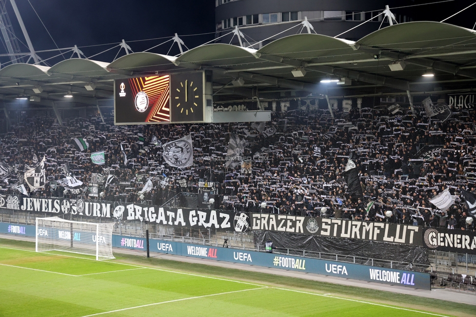 Sturm Graz - Crvena Zvezda
UEFA Europa League Gruppenphase 6. Spieltag, SK Sturm Graz - FK Crvena Zvezda, Stadion Liebenau Graz, 11.12.2025. Foto zeigt Fans von Sturm
Schlüsselwörter: schals
