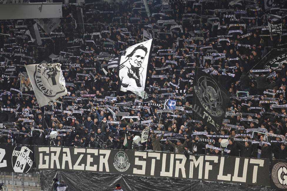 Sturm Graz - Crvena Zvezda
UEFA Europa League Gruppenphase 6. Spieltag, SK Sturm Graz - FK Crvena Zvezda, Stadion Liebenau Graz, 11.12.2025. 

Foto zeigt Fans von Sturm
Schlüsselwörter: schals sturmflut