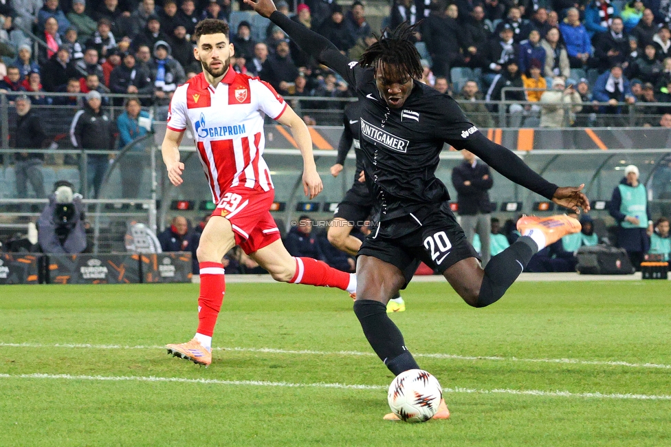 Sturm Graz - Crvena Zvezda
UEFA Europa League Gruppenphase 6. Spieltag, SK Sturm Graz - FK Crvena Zvezda, Stadion Liebenau Graz, 11.12.2025. 

Foto zeigt Seedy Jatta (Sturm)
