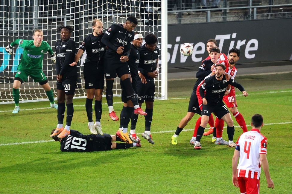 Sturm Graz - Crvena Zvezda
UEFA Europa League Gruppenphase 6. Spieltag, SK Sturm Graz - FK Crvena Zvezda, Stadion Liebenau Graz, 11.12.2025. Foto zeigt Tomi Horvat (Sturm) und Otar Kiteishvili (Sturm)
