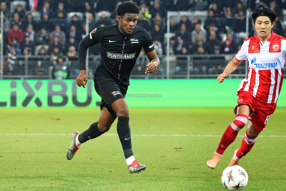 Sturm Graz - Crvena Zvezda
UEFA Europa League Gruppenphase 6. Spieltag, SK Sturm Graz - FK Crvena Zvezda, Stadion Liebenau Graz, 11.12.2025. Foto zeigt Tochi Phil Chukwuani (Sturm)
