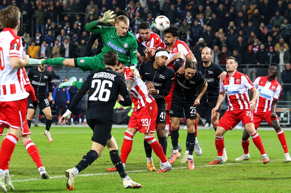 Sturm Graz - Crvena Zvezda
UEFA Europa League Gruppenphase 6. Spieltag, SK Sturm Graz - FK Crvena Zvezda, Stadion Liebenau Graz, 11.12.2025. Foto zeigt Oliver Christensen (Sturm)
