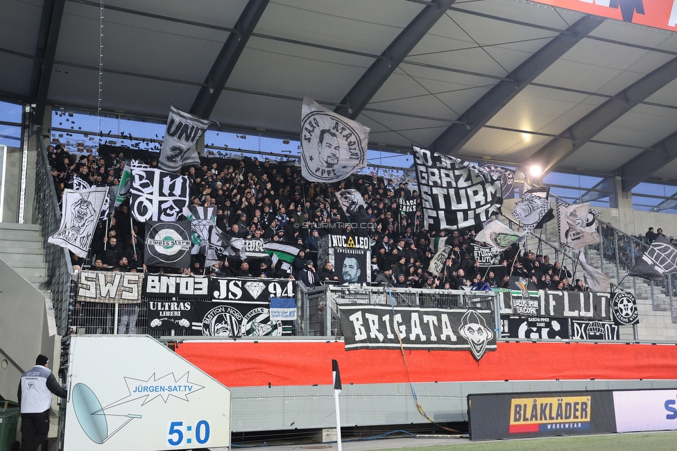 Altach - Sturm Graz
OEFB Cup, Viertelfinale, SC Rheindorf Altach - SK Sturm Graz, Stadion Schnabelholz Altach, 01.02.2026. Foto zeigt Fans von Sturm
