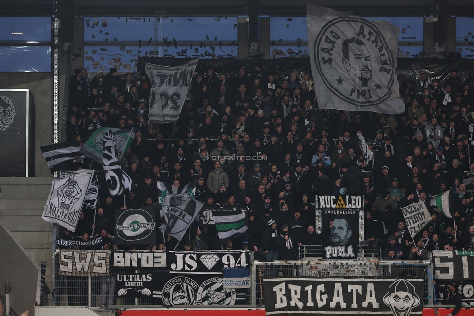 Altach - Sturm Graz
OEFB Cup, Viertelfinale, SC Rheindorf Altach - SK Sturm Graz, Stadion Schnabelholz Altach, 01.02.2026. Foto zeigt Fans von Sturm
