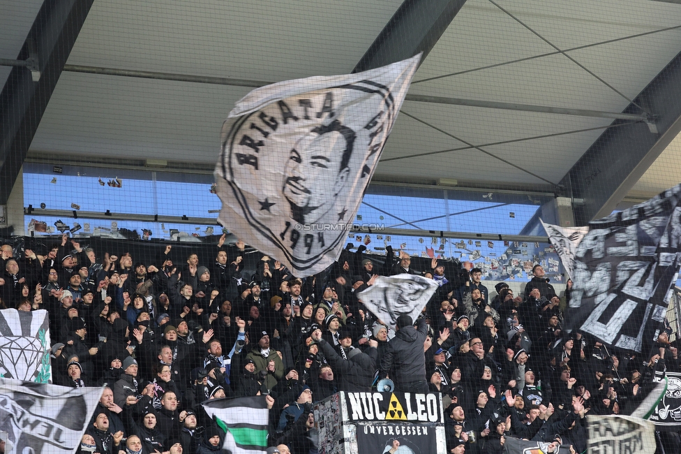 Altach - Sturm Graz
OEFB Cup, Viertelfinale, SC Rheindorf Altach - SK Sturm Graz, Stadion Schnabelholz Altach, 01.02.2026. Foto zeigt Fans von Sturm
Schlüsselwörter: brigata