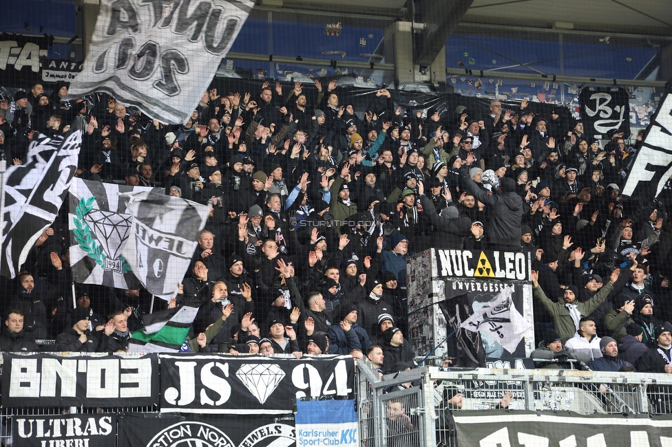 Altach - Sturm Graz
OEFB Cup, Viertelfinale, SC Rheindorf Altach - SK Sturm Graz, Stadion Schnabelholz Altach, 01.02.2026. Foto zeigt Fans von Sturm
