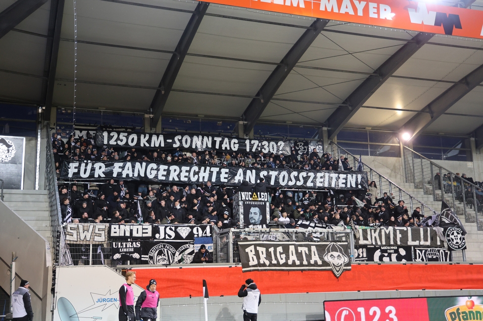 Altach - Sturm Graz
OEFB Cup, Viertelfinale, SC Rheindorf Altach - SK Sturm Graz, Stadion Schnabelholz Altach, 01.02.2026. Foto zeigt Fans von Sturm mit einem Spruchband
