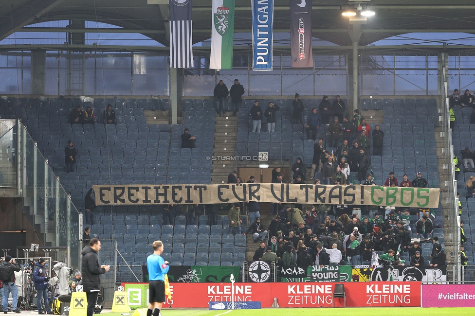 Sturm Graz - Ried
Oesterreichische Fussball Bundesliga, 18. Runde, SK Sturm Graz - SV Ried, Stadion Liebenau Graz, 08.02.2026. Foto zeigt Fans von Ried mit einem Spruchband

