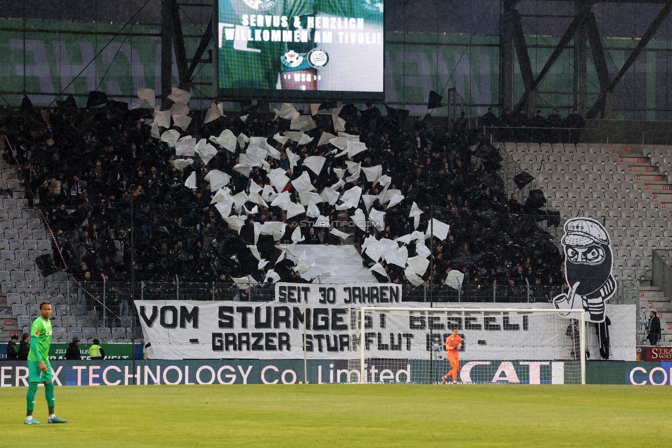 WSG Tirol - Sturm Graz
Oesterreichische Fussball Bundesliga, 19. Runde, WSG Tirol - SK Sturm Graz, Tivoli Stadion Neu, 14.02.2026.

Foto zeigt Fans von Sturm mit einer Choreografie
Schlüsselwörter: sturmflut