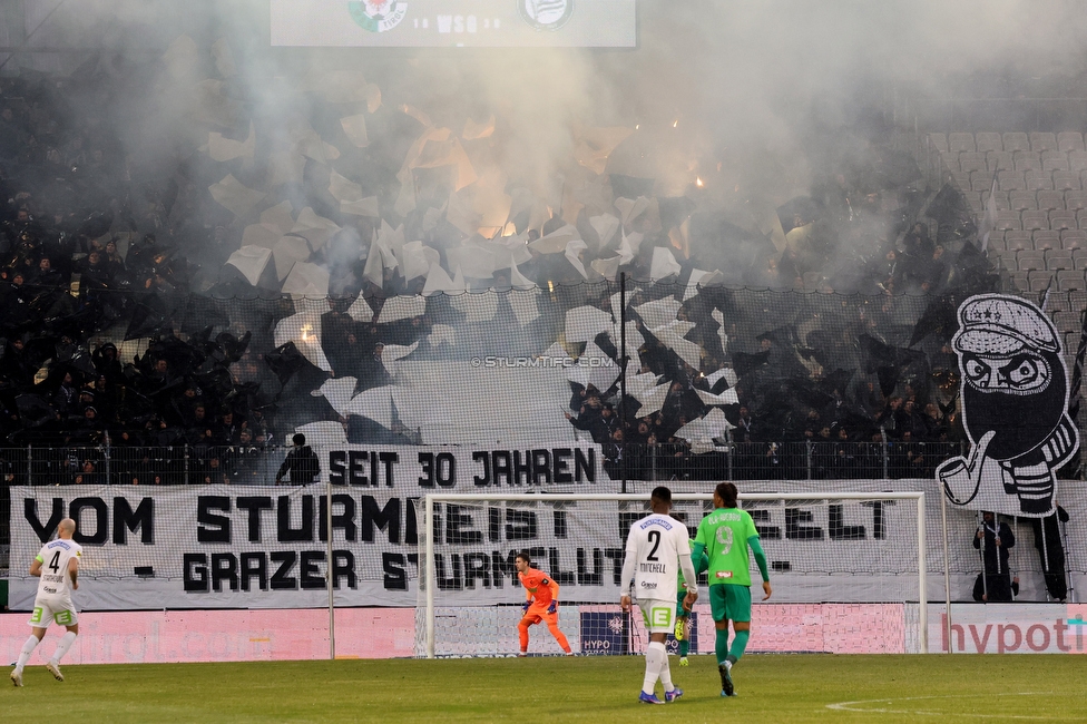 WSG Tirol - Sturm Graz
Oesterreichische Fussball Bundesliga, 19. Runde, WSG Tirol - SK Sturm Graz, Tivoli Stadion Neu, 14.02.2026.

Foto zeigt Fans von Sturm mit einer Choreografie
Schlüsselwörter: sturmflut