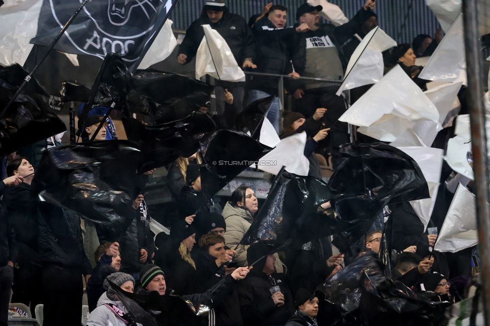 WSG Tirol - Sturm Graz
Oesterreichische Fussball Bundesliga, 19. Runde, WSG Tirol - SK Sturm Graz, Tivoli Stadion Neu, 14.02.2026.

Foto zeigt Fans von Sturm
