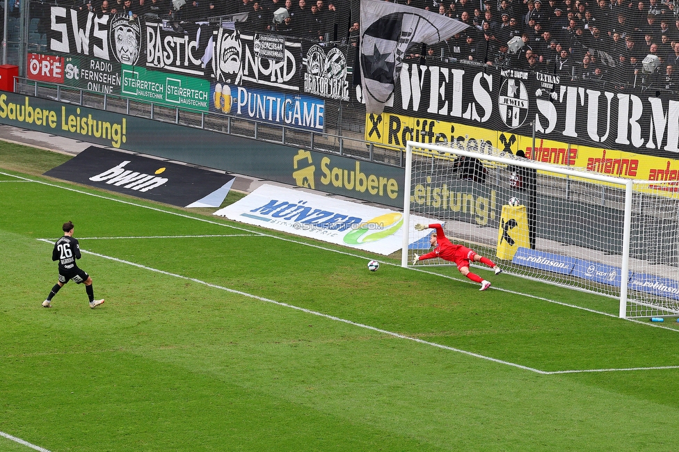 Sturm Graz - BW Linz
Oesterreichische Fussball Bundesliga, 20. Runde, SK Sturm Graz - FC Blau-Weiss Linz, Stadion Liebenau Graz, 22.02.2026. 

Foto zeigt Belmin Beganovic (Sturm)
Schlüsselwörter: elfer tor