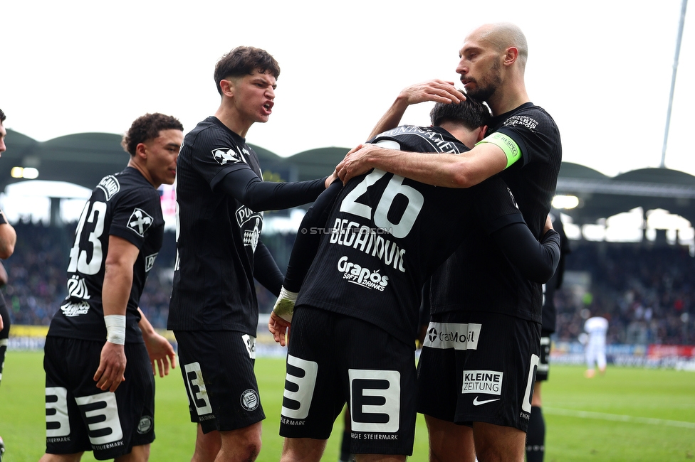 Sturm Graz - BW Linz
Oesterreichische Fussball Bundesliga, 20. Runde, SK Sturm Graz - FC Blau-Weiss Linz, Stadion Liebenau Graz, 22.02.2026. 

Foto zeigt Arjan Malic (Sturm), Belmin Beganovic (Sturm) und Jon Gorenc-Stankovic (Sturm)
Schlüsselwörter: torjubel