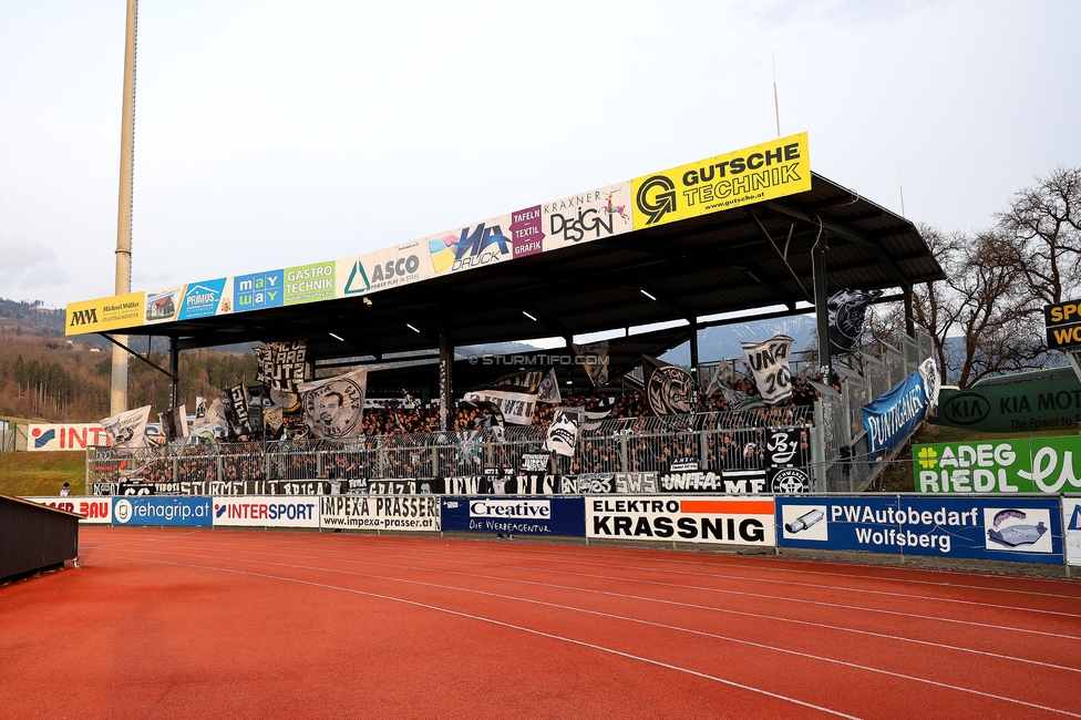Wolfsberg - Sturm Graz
Oesterreichische Fussball Bundesliga, 21. Runde, Wolfsberger AC - SK Sturm Graz, Lavanttal Arena Wolfsberg, 01.03.2026. 

Foto zeigt Fans von Sturm

