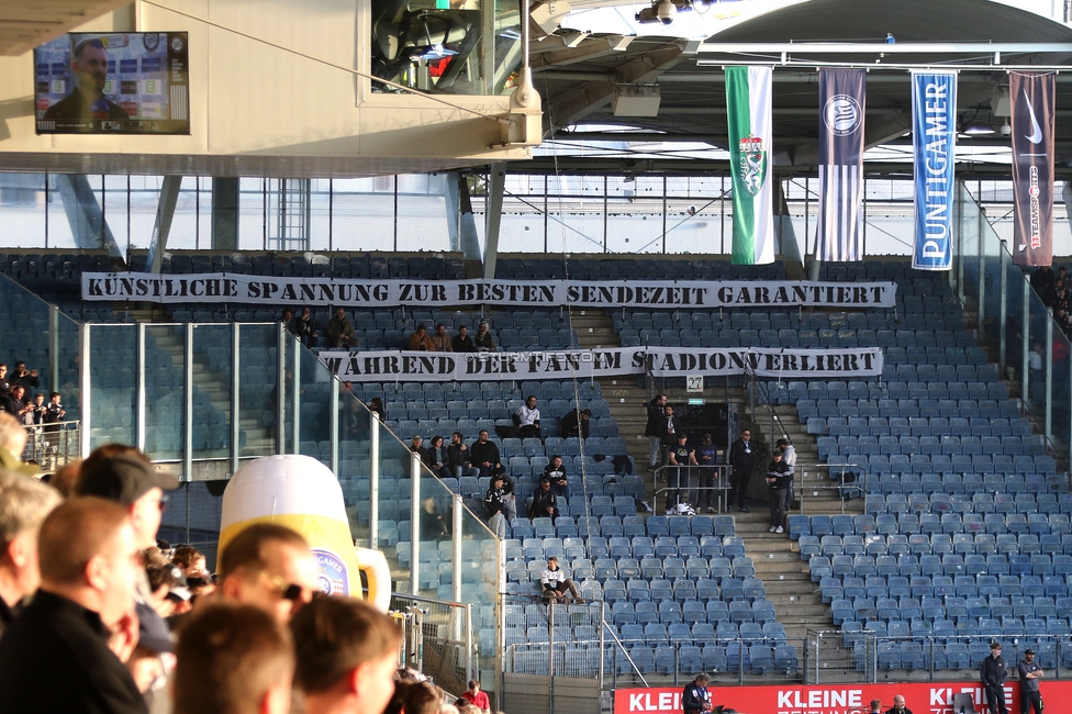Sturm Graz - Altach
Oesterreichische Fussball Bundesliga, 22. Runde, SK Sturm Graz - SCR Altach, Stadion Liebenau Graz, 08.03.2026. Foto zeigt Fans von Altach mit einem Spruchband
