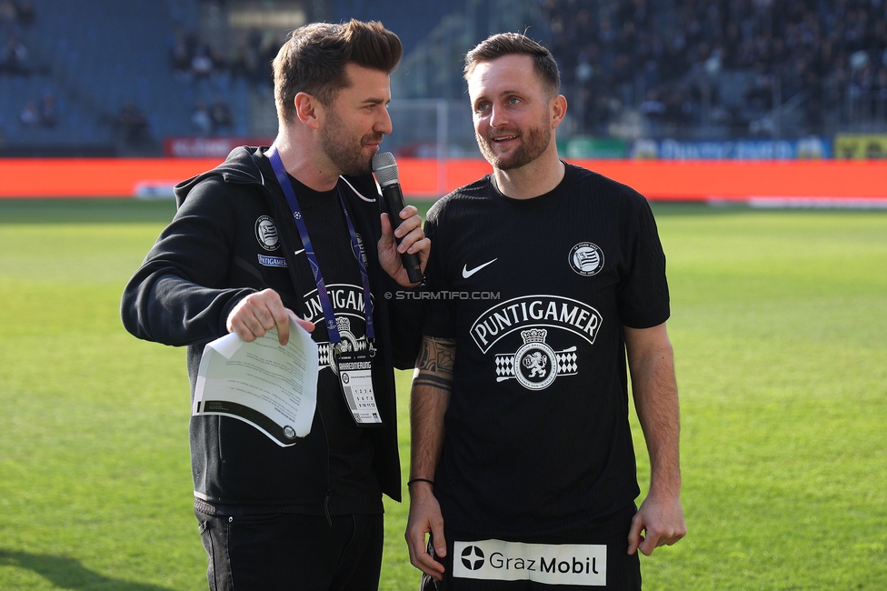 Sturm Graz - Altach
Oesterreichische Fussball Bundesliga, 22. Runde, SK Sturm Graz - SCR Altach, Stadion Liebenau Graz, 08.03.2026. Foto zeigt Thomas Seidl (Stadionsprecher) und Jakob Jantscher
