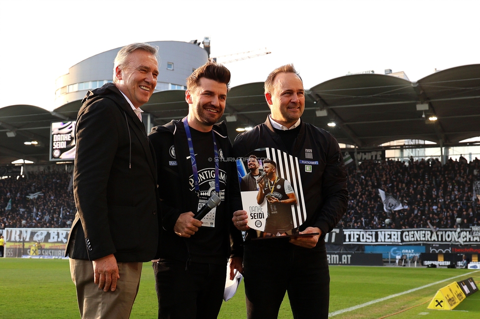 Sturm Graz - Altach
Oesterreichische Fussball Bundesliga, 22. Runde, SK Sturm Graz - SCR Altach, Stadion Liebenau Graz, 08.03.2026. Foto zeigt Christian Jauk (Praesident Sturm), Thomas Seidl (Stadionsprecher) und Thomas Tebbich (wirtsch. Geschaeftsfuehrer Sturm)
