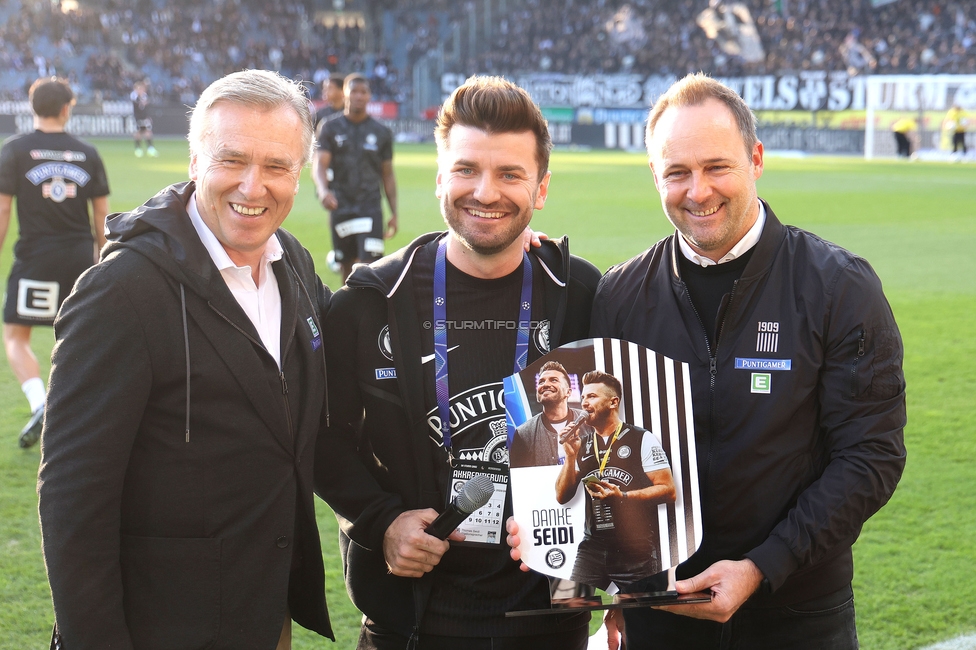 Sturm Graz - Altach
Oesterreichische Fussball Bundesliga, 22. Runde, SK Sturm Graz - SCR Altach, Stadion Liebenau Graz, 08.03.2026. Foto zeigt Christian Jauk (Praesident Sturm), Thomas Seidl (Stadionsprecher) und Thomas Tebbich (wirtsch. Geschaeftsfuehrer Sturm)
