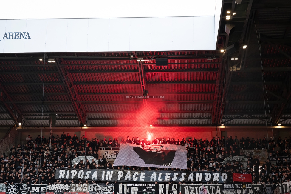 Austria Wien - Sturm Graz
Oesterreichische Fussball Bundesliga, 23. Runde, FK Austria Wien - SK Sturm Graz, Franz Horr Stadion Wien, 15.03.2026.

Foto zeigt Fans von Sturm mit einem Spruchband
Schlüsselwörter: pisa pyrotechnik