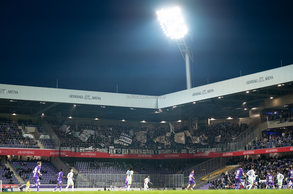 Austria Wien - Sturm Graz
Oesterreichische Fussball Bundesliga, 23. Runde, FK Austria Wien - SK Sturm Graz, Franz Horr Stadion Wien, 15.03.2026.Foto zeigt Fans von Sturm
