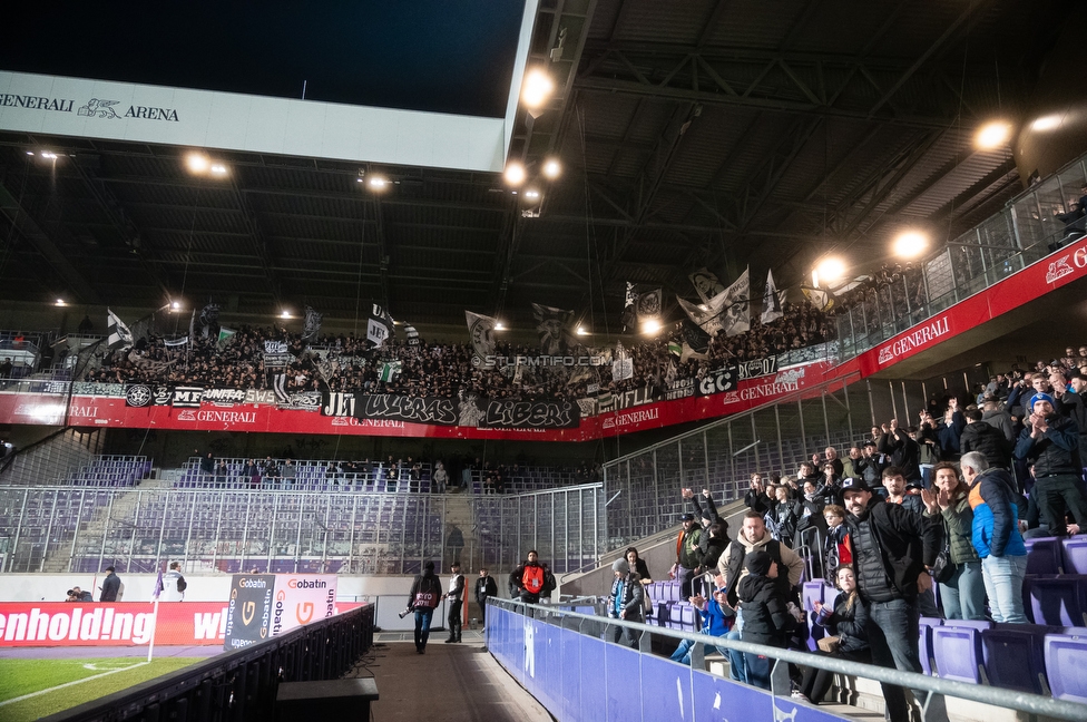 Austria Wien - Sturm Graz
Oesterreichische Fussball Bundesliga, 23. Runde, FK Austria Wien - SK Sturm Graz, Franz Horr Stadion Wien, 15.03.2026.Foto zeigt Fans von Sturm

