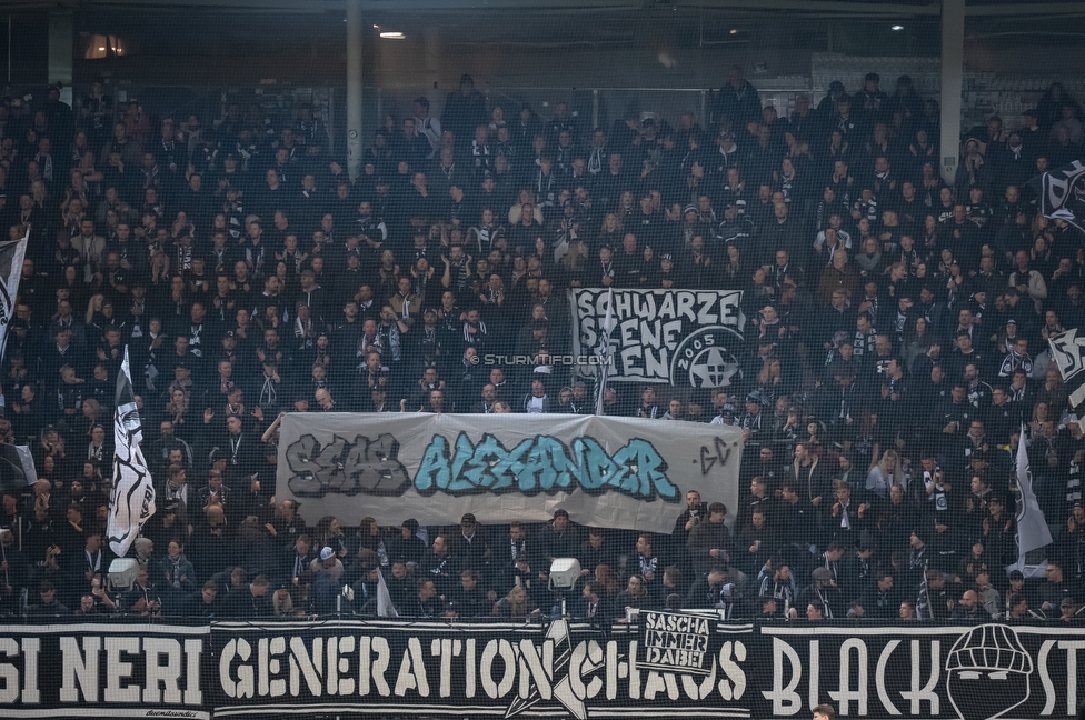 Sturm Graz - RB Salzburg
Oesterreichische Fussball Bundesliga, 24. Runde, SK Sturm Graz - FC RB Salzburg, Stadion Graz-Liebenau, 20.03.2026. Foto zeigt Fans von Sturm mit einem Spruchband
Schlüsselwörter: generationchaos baby