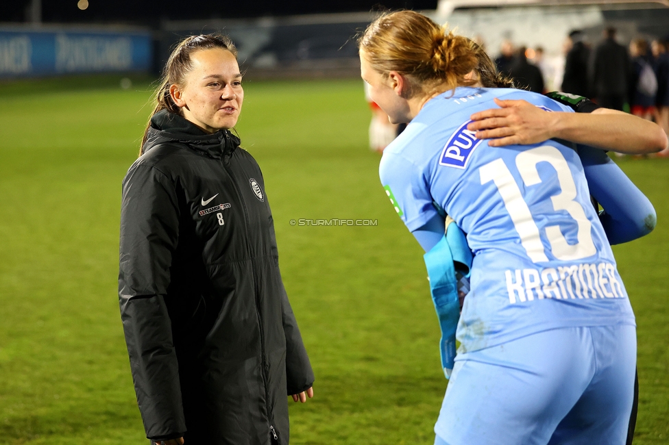 Sturm Damen - BW Linz
OEFB Frauen Bundesliga, 17. Runde, SK Sturm Graz Damen - BW Linz, Trainingszentrum Messendorf, 21.03.2026. Foto zeigt Julia Keutz (Sturm Damen) und Kristin Krammer (Sturm Damen)
