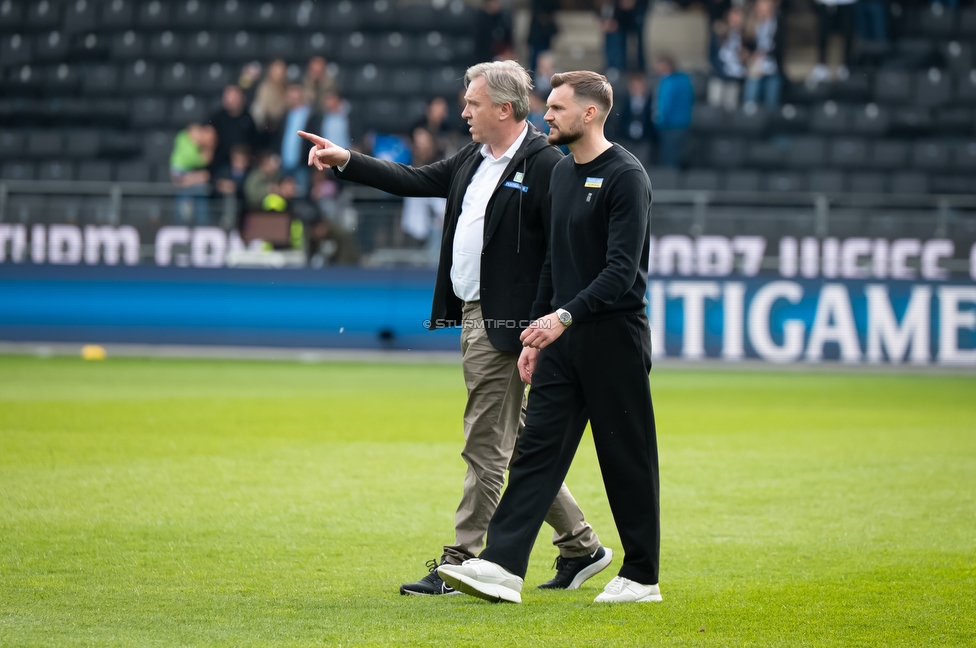 Sturm Graz - Hartberg
Oesterreichische Fussball Bundesliga, 26. Runde, SK Sturm Graz - TSV Hartberg, Stadion Graz-Liebenau, 12.04.2026. 

Foto zeigt Christian Jauk (Praesident Sturm) und Fabio Ingolitsch (Cheftrainer Sturm)
