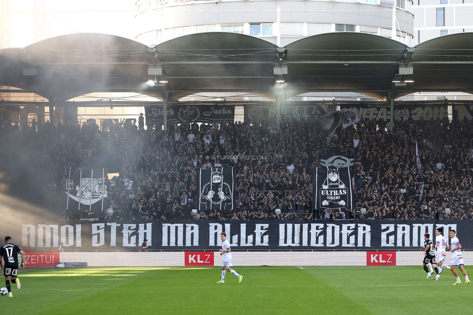 Sturm Graz - Austria Wien
Oesterreichische Fussball Bundesliga, 29. Runde, SK Sturm Graz - FK Austria Wien, Stadion Graz-Liebenau, 26.04.2026. 

Foto zeigt Fans von Sturm mit einer Choreografie
Schlüsselwörter: bastion jewels repression