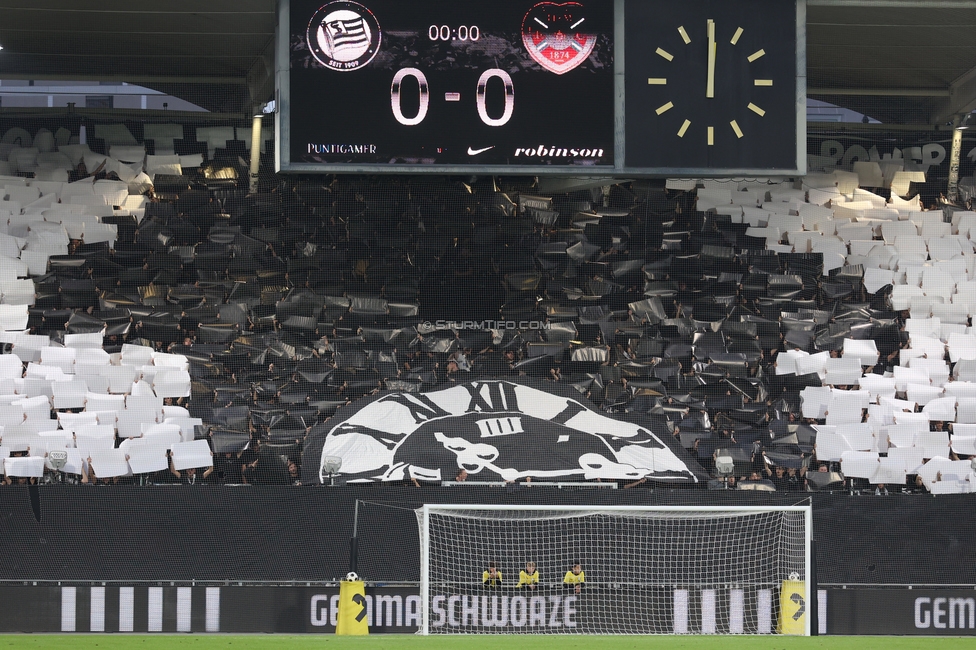 Sturm Graz - Heart of Midlothian
UEFA Champions League Qualifikation 2. Runde, SK Sturm Graz - Heart of Midlothian, Stadion Liebenau Graz, 21.07.2026. 

Foto zeigt Fans von Sturm mit einer Choreografie
