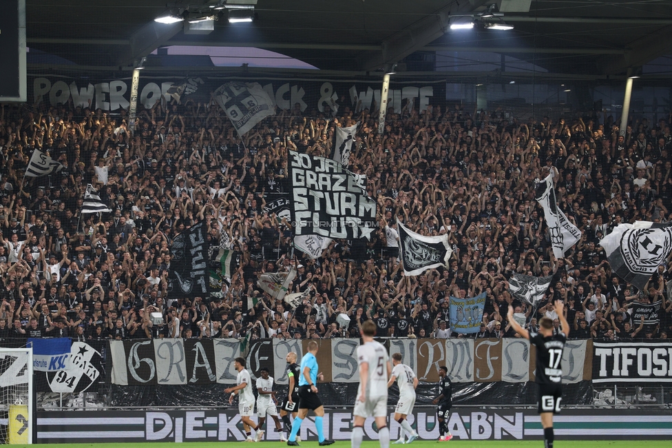Sturm Graz - Heart of Midlothian
UEFA Champions League Qualifikation 2. Runde, SK Sturm Graz - Heart of Midlothian, Stadion Liebenau Graz, 21.07.2026. 

Foto zeigt Fans von Sturm
