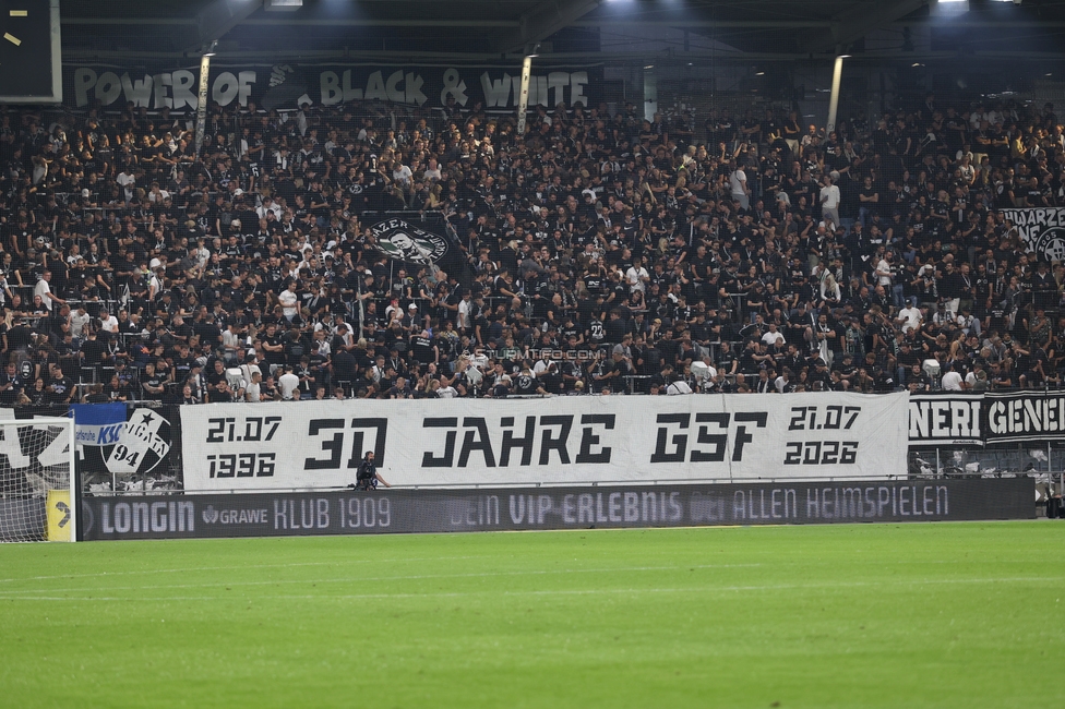 Sturm Graz - Heart of Midlothian
UEFA Champions League Qualifikation 2. Runde, SK Sturm Graz - Heart of Midlothian, Stadion Liebenau Graz, 21.07.2026. Foto zeigt Fans von Sturm mit einer Choreografie
