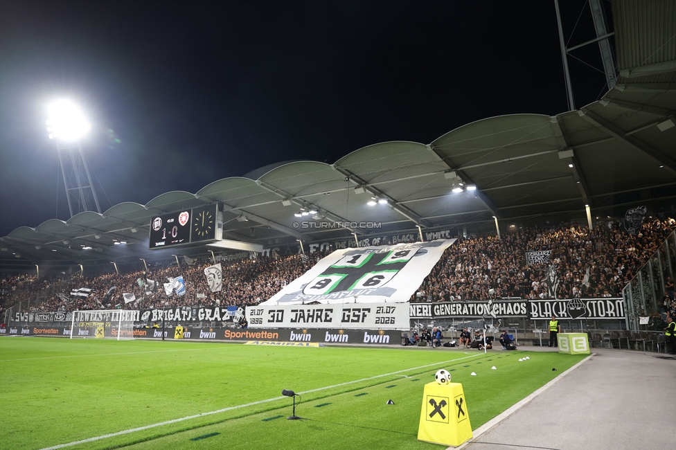 Sturm Graz - Heart of Midlothian
UEFA Champions League Qualifikation 2. Runde, SK Sturm Graz - Heart of Midlothian, Stadion Liebenau Graz, 21.07.2026. Foto zeigt Fans von Sturm mit einer Choreografie
