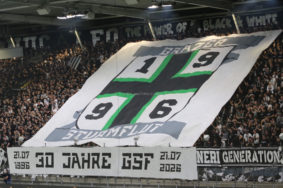 Sturm Graz - Heart of Midlothian
UEFA Champions League Qualifikation 2. Runde, SK Sturm Graz - Heart of Midlothian, Stadion Liebenau Graz, 21.07.2026. Foto zeigt Fans von Sturm mit einer Choreografie

