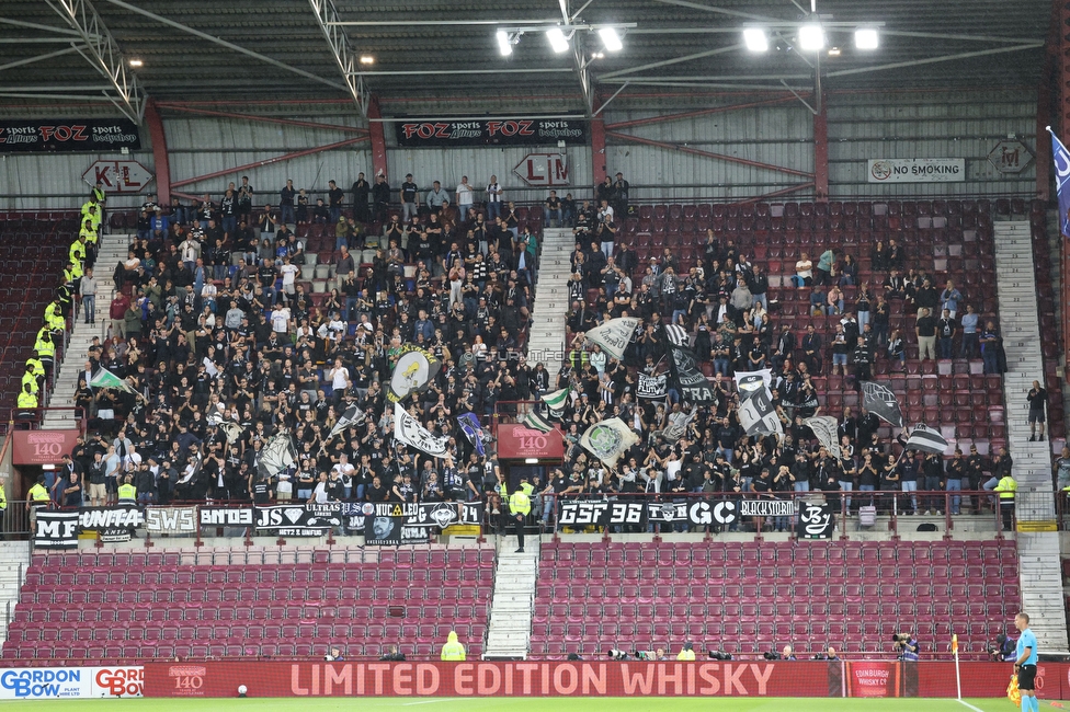 Heart of Midlothian - Sturm Graz
UEFA Champions League Qualifikation 2. Runde, Heart of Midlothian - SK Sturm Graz, Tynecastle Park Edinburgh, 28.07.2026. 

Foto zeigt Fans von Sturm
