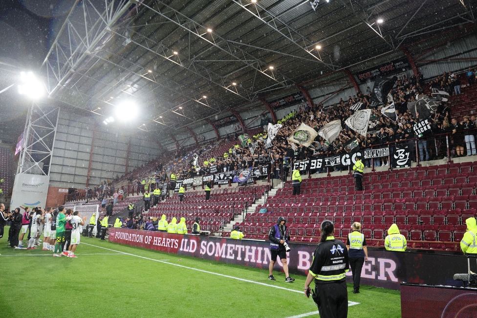 Heart of Midlothian - Sturm Graz
UEFA Champions League Qualifikation 2. Runde, Heart of Midlothian - SK Sturm Graz, Tynecastle Park Edinburgh, 28.07.2026. 

Foto zeigt Fans von Sturm
