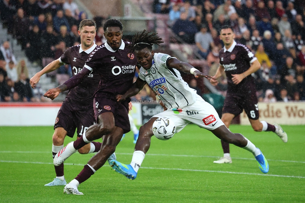 Heart of Midlothian - Sturm Graz
UEFA Champions League Qualifikation 2. Runde, Heart of Midlothian - SK Sturm Graz, Tynecastle Park Edinburgh, 28.07.2026. 

Foto zeigt Seedy Jatta (Sturm)
