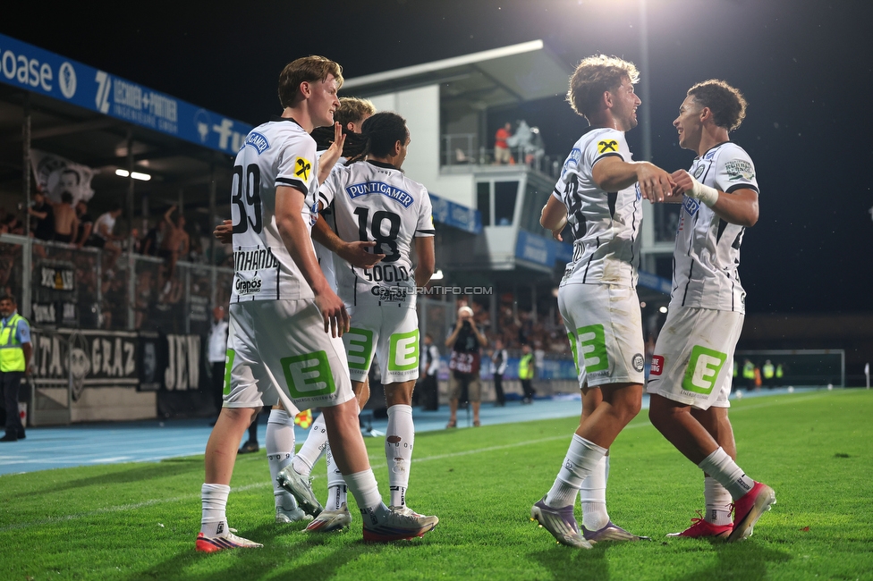 Hartberg - Sturm Graz
Oesterreichische Fussball Bundesliga, 2. Runde, TSV Hartberg - SK Sturm Graz, Arena Hartberg, 08.08.2026.Foto zeigt Nelson Weiper (Sturm)
Schlüsselwörter: torjubel