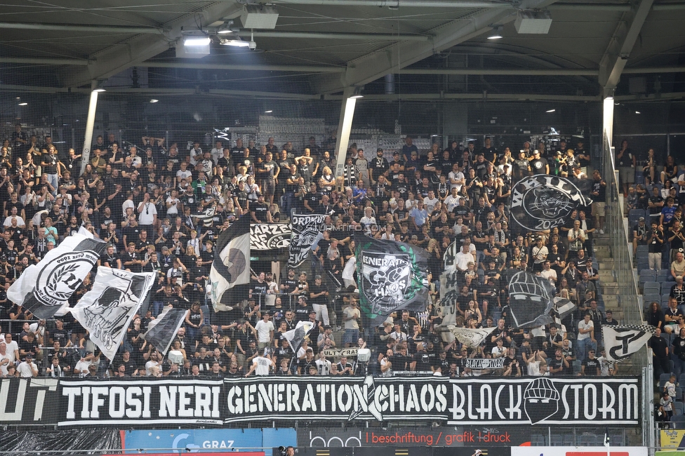 Sturm Graz - Lustenau
Oesterreichische Fussball Bundesliga, 4. Runde, SK Sturm Graz - SC Austria Lustenau, Stadion Graz-Liebenau, 22.08.2026. 

Foto zeigt Fans von Sturm
Schlüsselwörter: tifosi generationchaos blackstorm