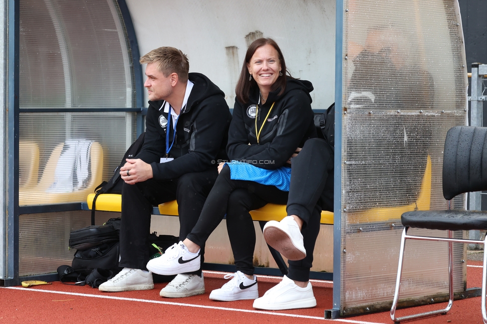 Gintra - Sturm Frauen
UEFA Womens Europa Cup, 1. Runde, FC Gintra - SK Sturm Graz Frauen, Siauliai City Municipal Stadium, 02.09.2026.Foto zeigt Michael Erlitz (Sportdirektor Sturm Frauen) Susanne Gorny (Vorstand Sturm)
