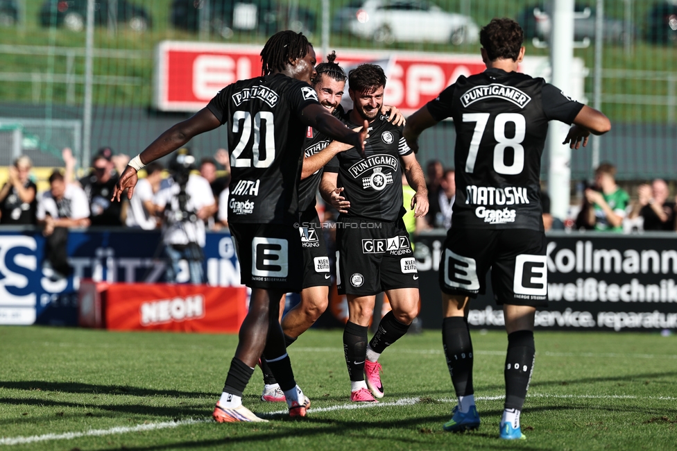Voitsberg - Sturm Graz
OEFB Cup 2. Runde, TSV Voitsberg - SK Sturm Graz, Muenzer Bioindustrie Sportpark, Voitsberg, 05.09.2026. Foto zeigt Gizo Mamageishvili (Sturm) und Otar Kiteishvili (Sturm)
