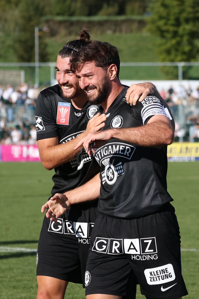 Voitsberg - Sturm Graz
OEFB Cup 2. Runde, TSV Voitsberg - SK Sturm Graz, Muenzer Bioindustrie Sportpark, Voitsberg, 05.09.2026. Foto zeigt Gizo Mamageishvili (Sturm) und Otar Kiteishvili (Sturm)
