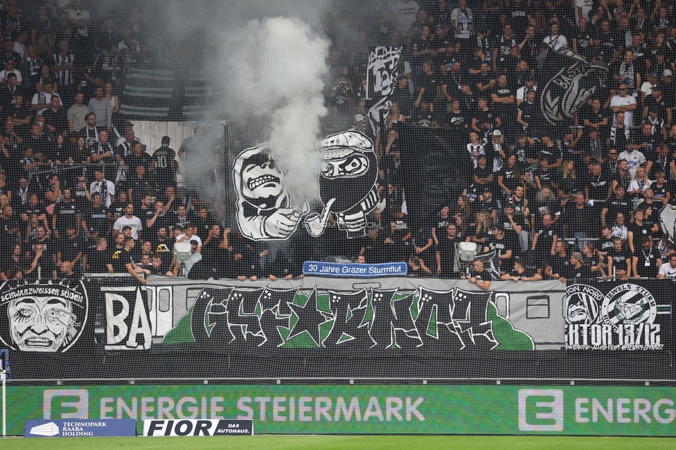 Sturm Graz - LASK
Oesterreichische Fussball Bundesliga, 6. Runde, SK Sturm Graz - Linzer ASK, Stadion Graz-Liebenau, 13.09.2026. Foto zeigt Fans von Sturm mit einem Spruchband
