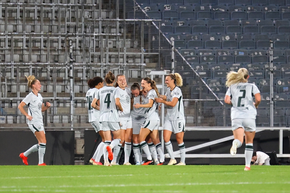 Sturm Frauen - Wolfsburg
UEFA Womens Europa Cup Qualifikation, 2. Runde, SK Sturm Graz Frauen - VfL Wolfsburg, Stadion Graz-Liebenau, 30.09.2026.Foto zeigt den Torjubel von Wolfsburg

