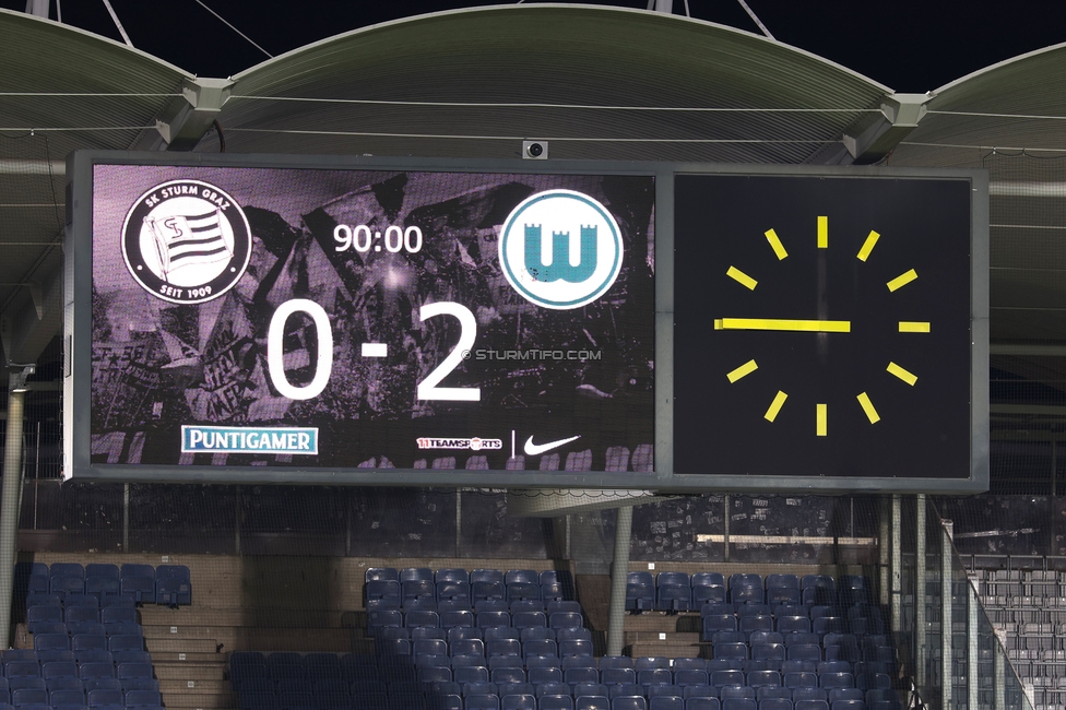 Sturm Frauen - Wolfsburg
UEFA Womens Europa Cup Qualifikation, 2. Runde, SK Sturm Graz Frauen - VfL Wolfsburg, Stadion Graz-Liebenau, 30.09.2026.Foto zeigt den Endstand
